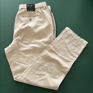 Banana Republic Tan Linen pants - Elastic Waistband and inside drawstring 35x32